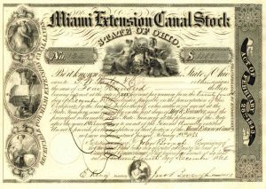 1840's dated Miami Extension Canal Stock, State of Ohio - Gorgeous Bond