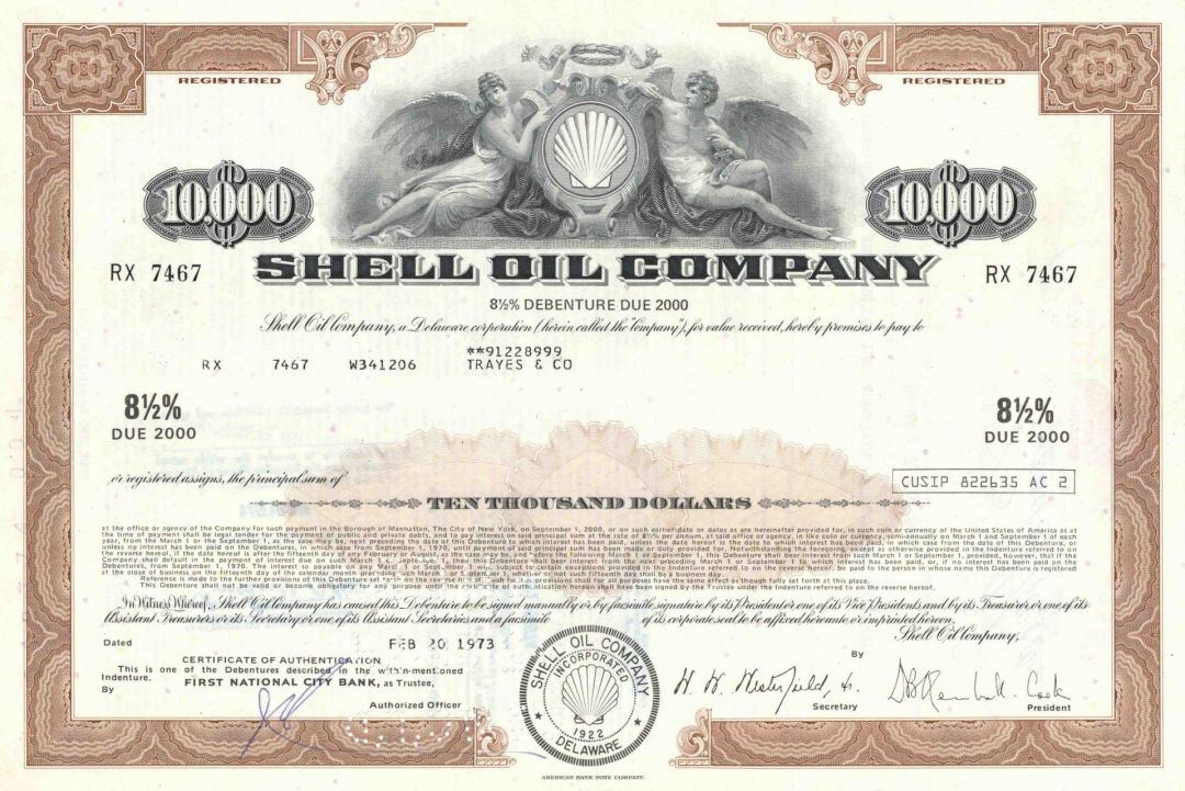 Shell Oil Co. - Famous Oil Company Bond - Several Different Denominations Available