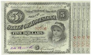 One State of Louisiana Bond known as 'Baby Bond' - 1874-78 dated Series C One Uncanceled Bond - Great History