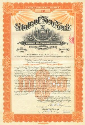 World War NY Bonus Bond - 1940's dated State of New York Payable in Gold Coin Bond
