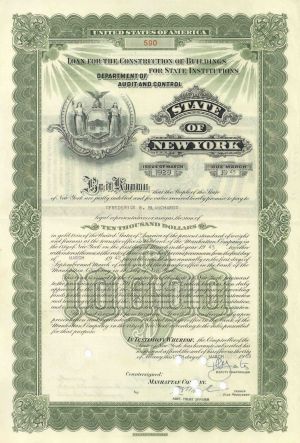 State of New York - Loan For The Construction of Buildings For State Institutions Bond - Various Denominations Available