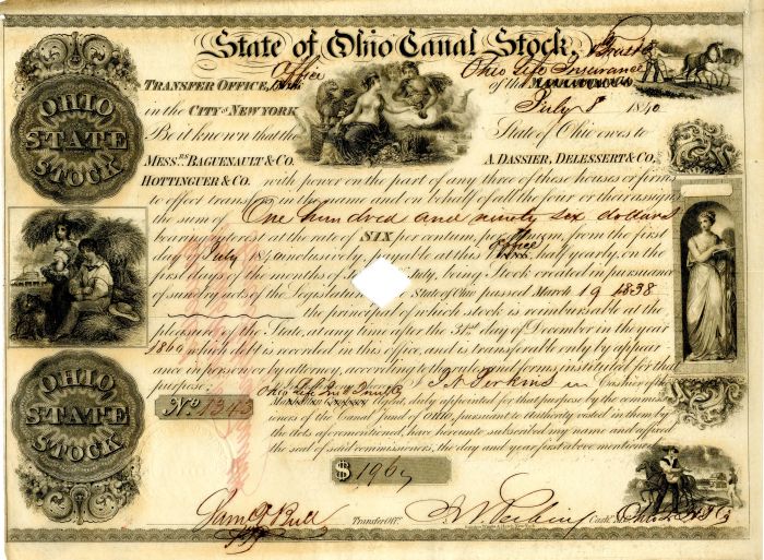 1840's dated State of Ohio Canal Stock - Gorgeous Bond