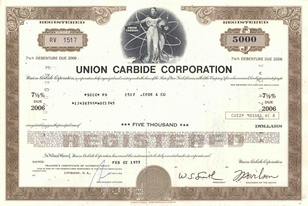 Union Carbide Corporation - Chemical Corp. Bond