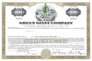 Green Giant Co - $1,000 Registered Bond - Owned by B & G Foods, Inc.