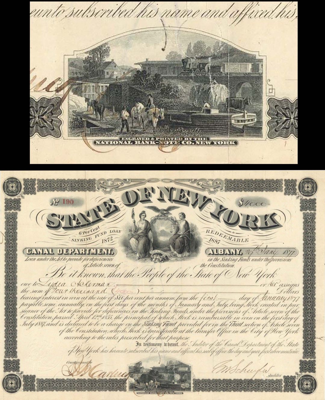 State of New York - Canal Department - 1870's-80's dated Bond