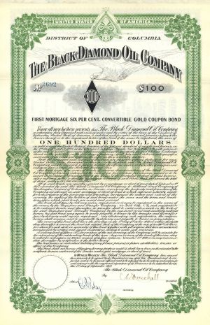 Black Diamond Oil Co. - 1917 dated $100 District of Columbia Oil Gold Bond (Uncanceled)