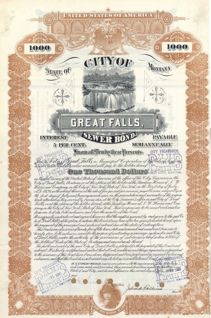 City of Great Falls, Sewer Bond - $1,000 Bond