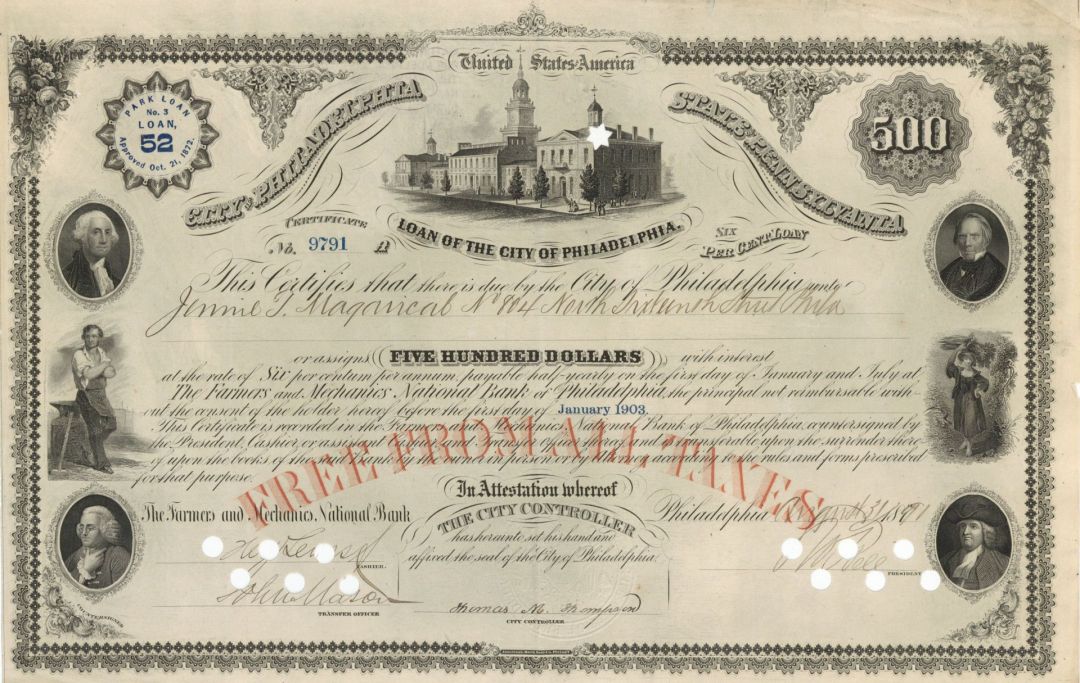 City of Philadelphia - Various Denominations Bond - 7 Vignettes - Awesome