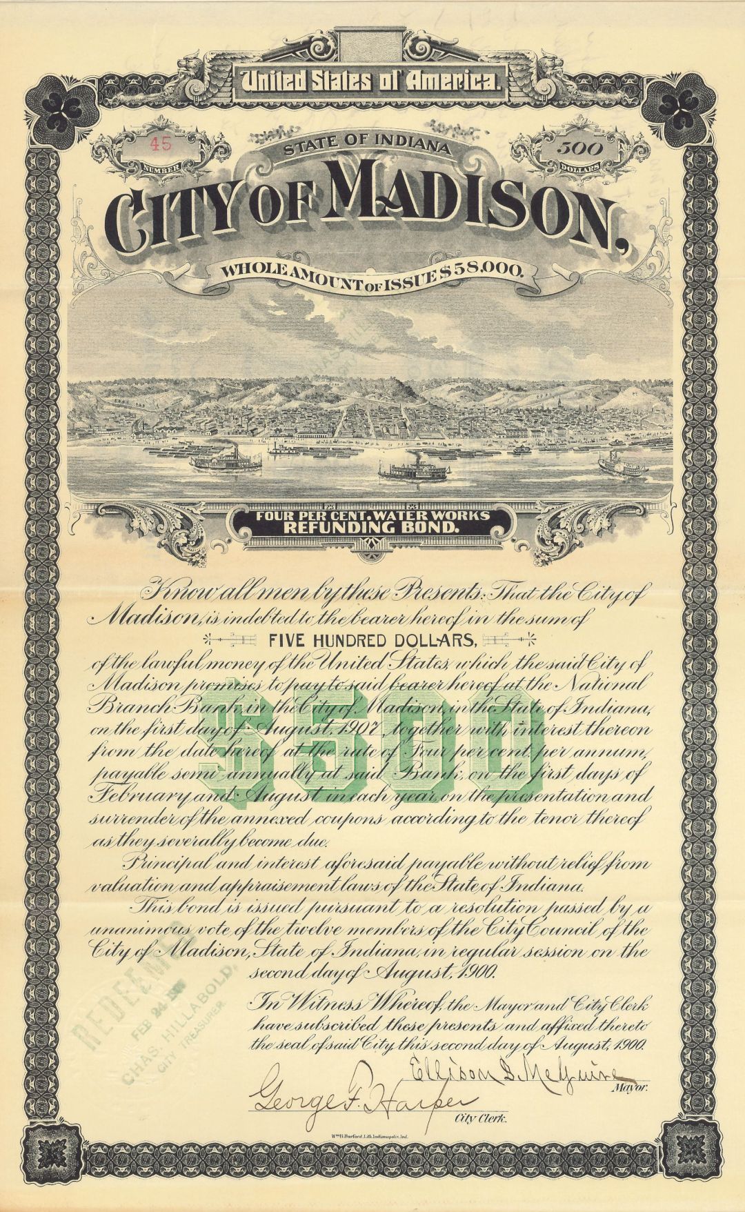 City of Madison, Indiana - $500 Bond