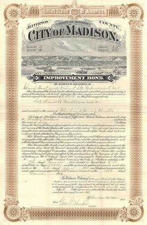 City of Madison, Indiana - Jefferson County Improvement Bond dated 1909