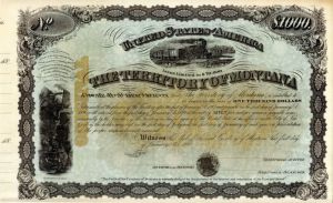 Territory of Montana - Very Rare Gorgeous $1000 Bond with Gold Underprint 