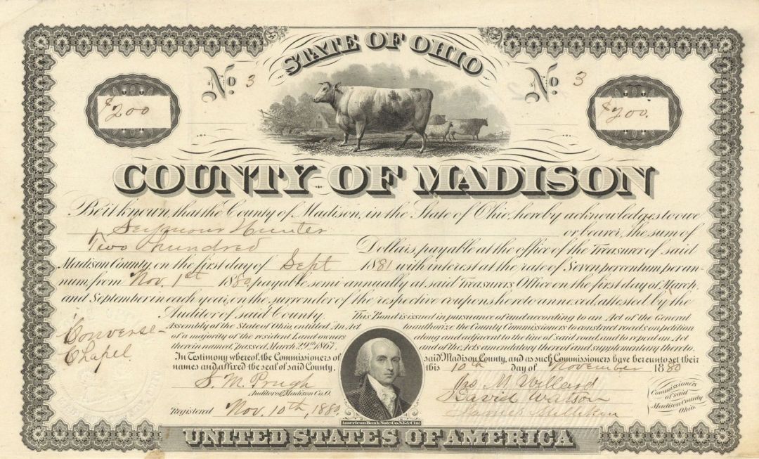 State of Ohio County of Madison - $200 Bond