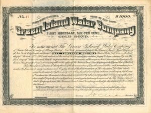 Green Island Water Co. - $1,000 Bond (Uncanceled)