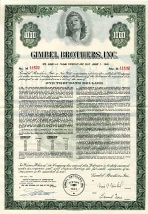 Gimbel Brothers, Inc. - $1,000 Bond