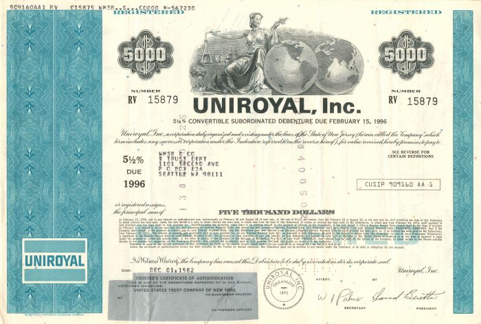 Uniroyal, Inc. - Various Denominations - Bond