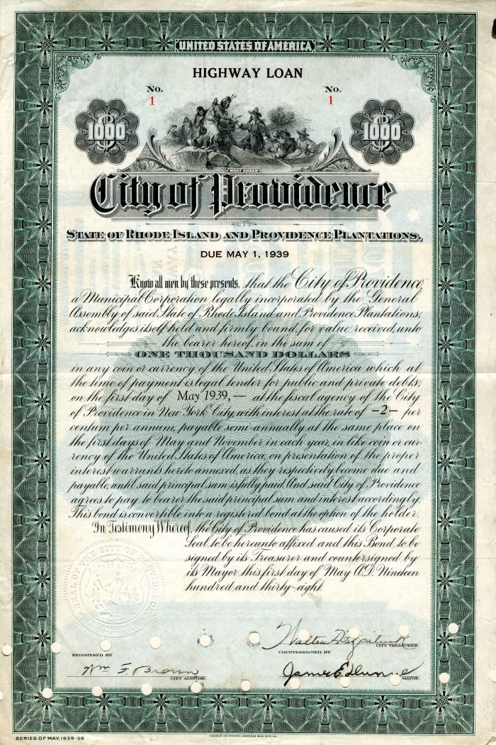 City of Providence - Certificate #1 - Bond