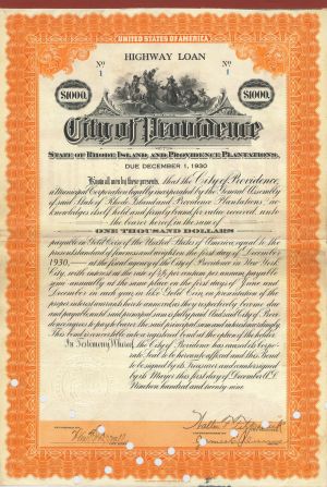 City of Providence - Certificate Serial No.1 - Bond