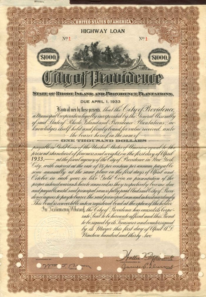 City of Providence - Certificate #1 Bond