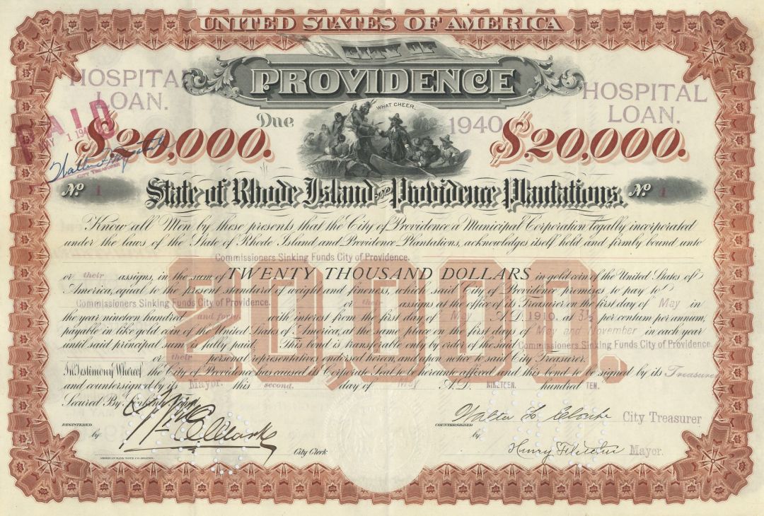 City of Providence - Certificate Serial No.1 - Bond