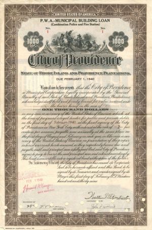 City of Providence - Certificate #1 - Bond