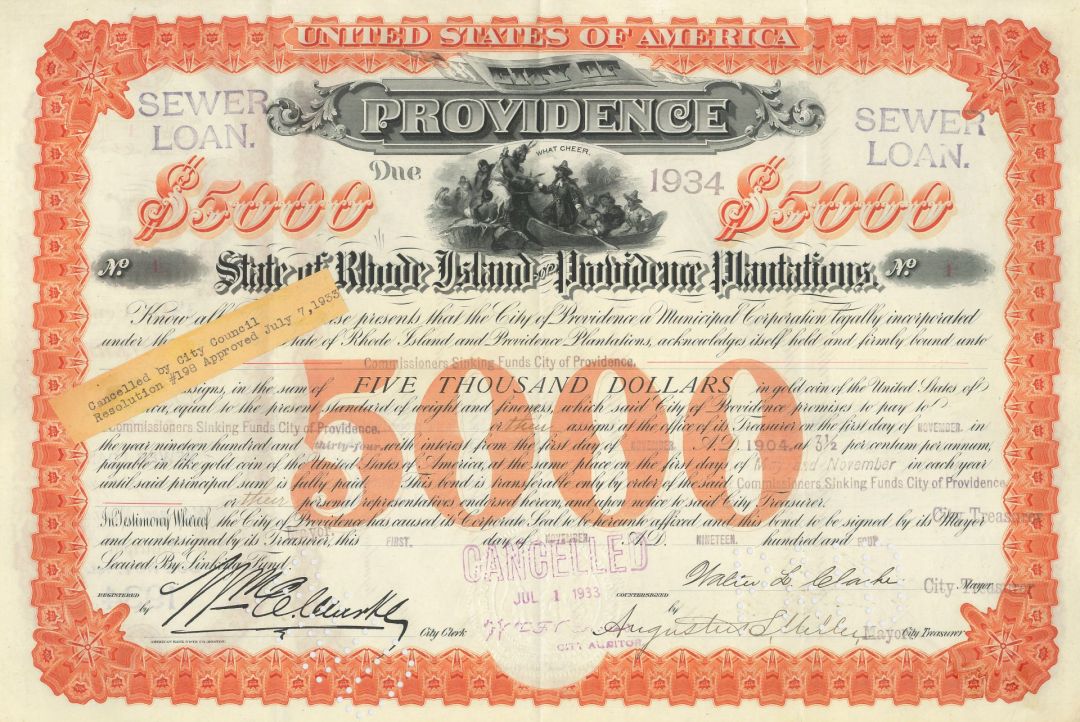 City of Providence - Certificate Serial No.1 - Bond