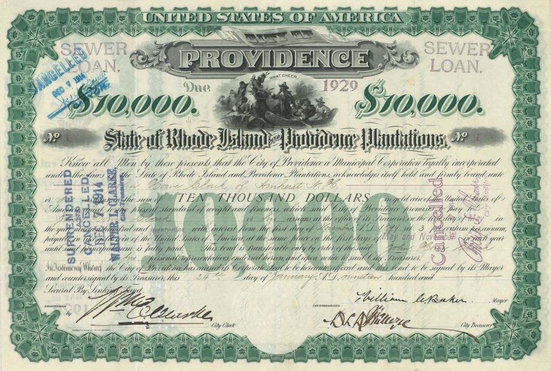 City of Providence - Certificate Serial No.1 - Bond