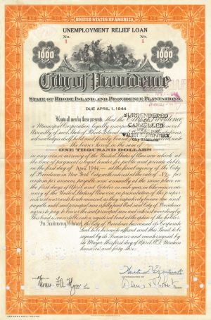 City of Providence - Certificate Serial No.1 - Bond