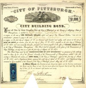 City of Pittsburgh, State of Pennsylvania - $1,000 Bond