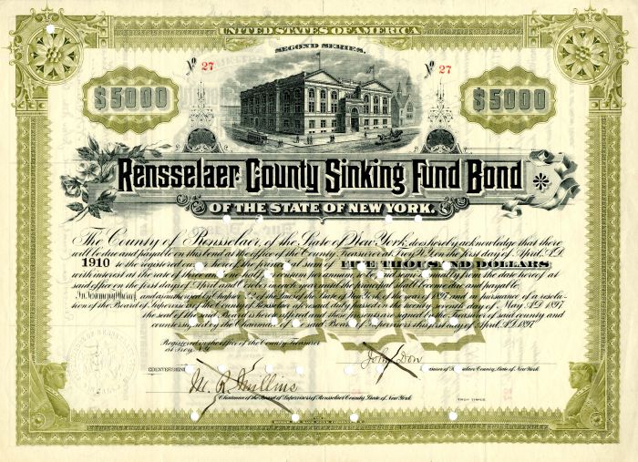 Rensselaer County Sinking Fund Bond - $5,000