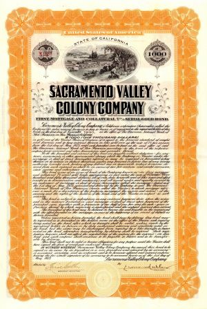Sacramento Valley Colony Co. - Bond (Uncanceled)