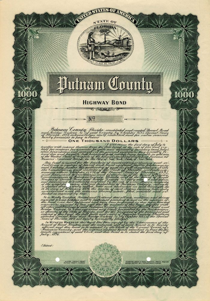 Putnam County Highway Bond - $1,000