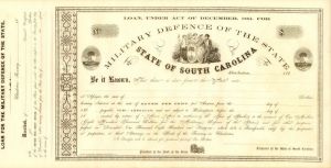 Military Defence of the State of South Carolina - Unissued Bond
