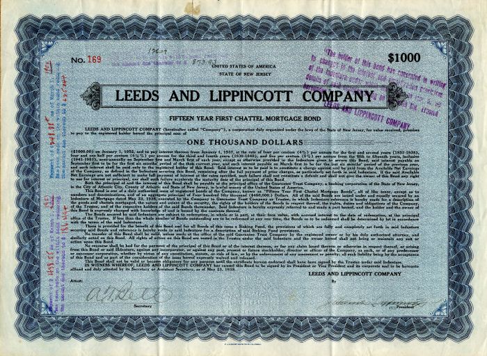 Leeds and Lippincott Co. - $1,000 Bond