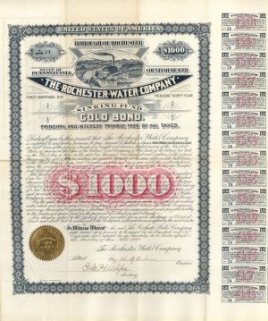 Rochester Water Co. -  1888 dated $1,000 Bond