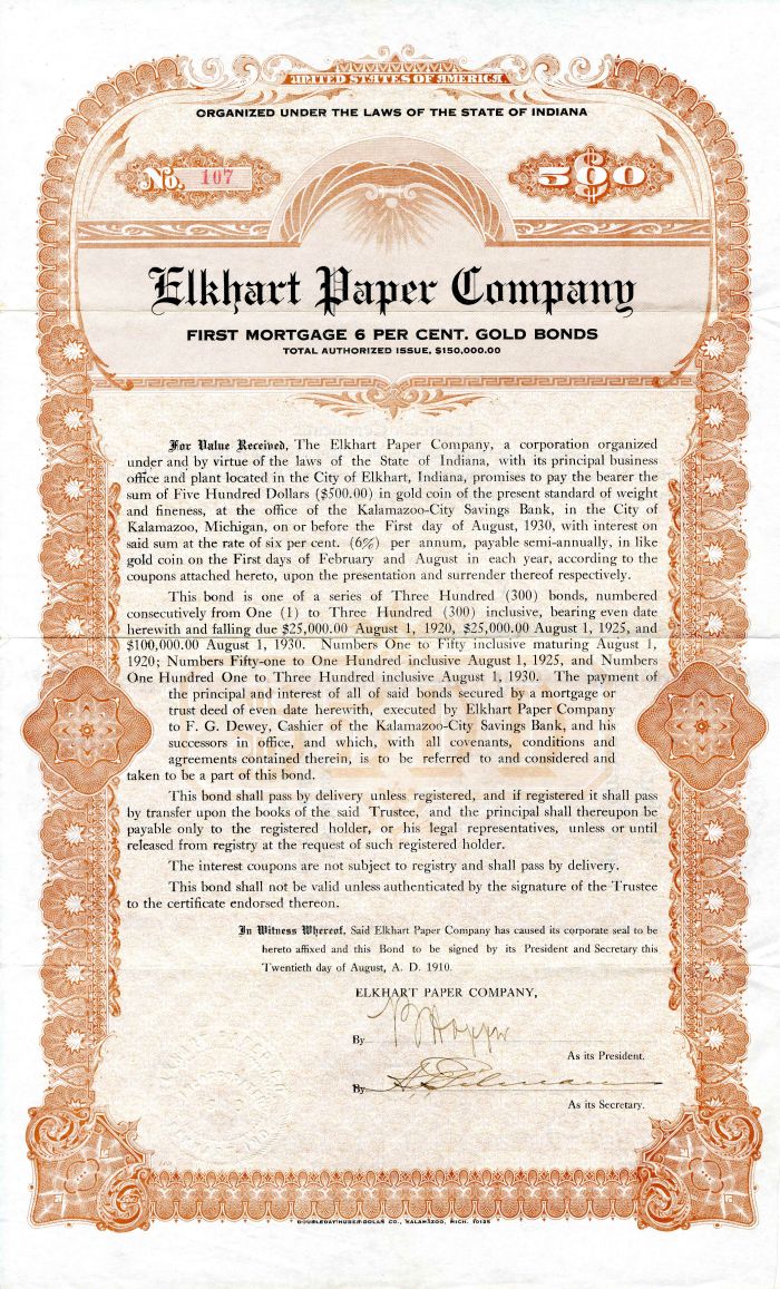 Elkhart Paper Co. - $500 Bond