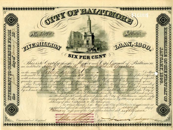 City of Baltimore - Various Denominations Bond