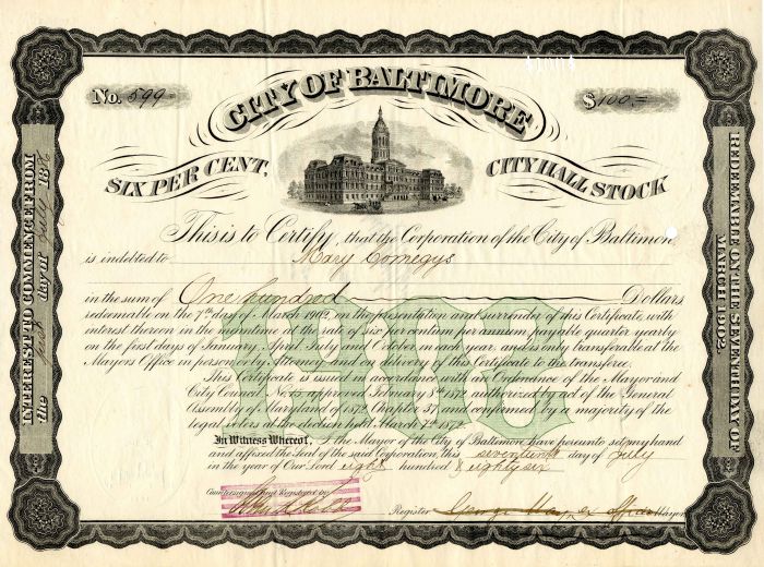 City of Baltimore - $100 Bond