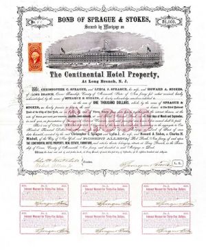 Bond of Sprague and Stokes, The Continental Hotel Property, At Long Branch, N.J. - $1,000 Bond
