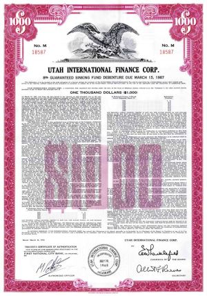 Utah International Finance Corporation - $1,000 Bond