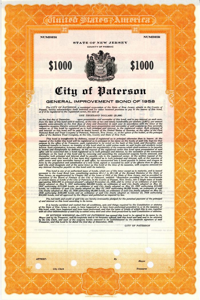 City of Paterson - $1,000 Bond