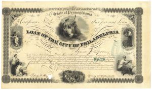 City of Philadelphia Bond dated 1850's to 1860's - Various Denomination - Beautiful Vignettes