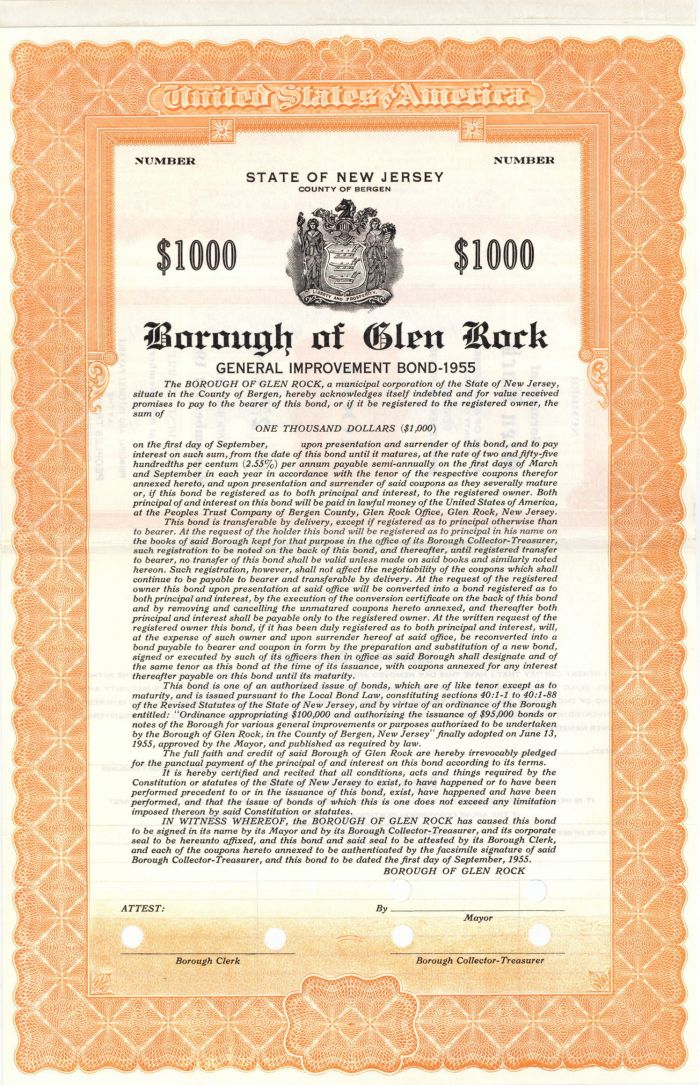 Borough of Glen Rock - $1,000 Bond