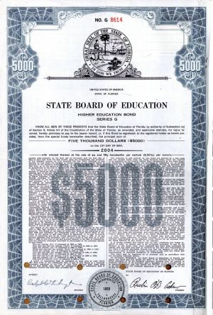 State Board of Education - 1974 dated $5,000 Jacksonville, Florida Bond