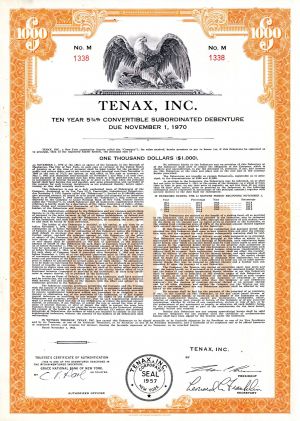 Tenax, Inc. - $1,000 Bond - Still in Business