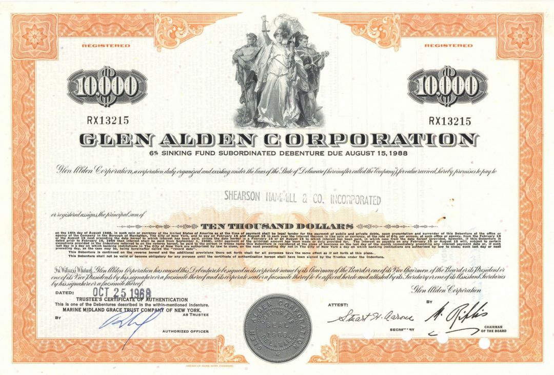 Glen Alden Corp. - Various Denominations Bond