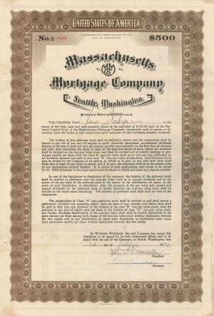 Massachusetts Mortgage Co. - 1927 dated $500 Bond