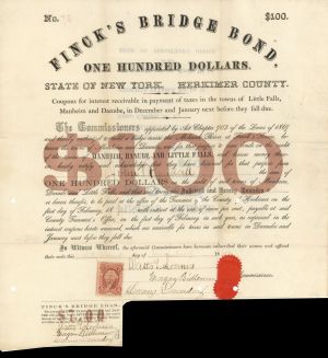 Finck's Bridge Bond -  $100 1869 dated Bond