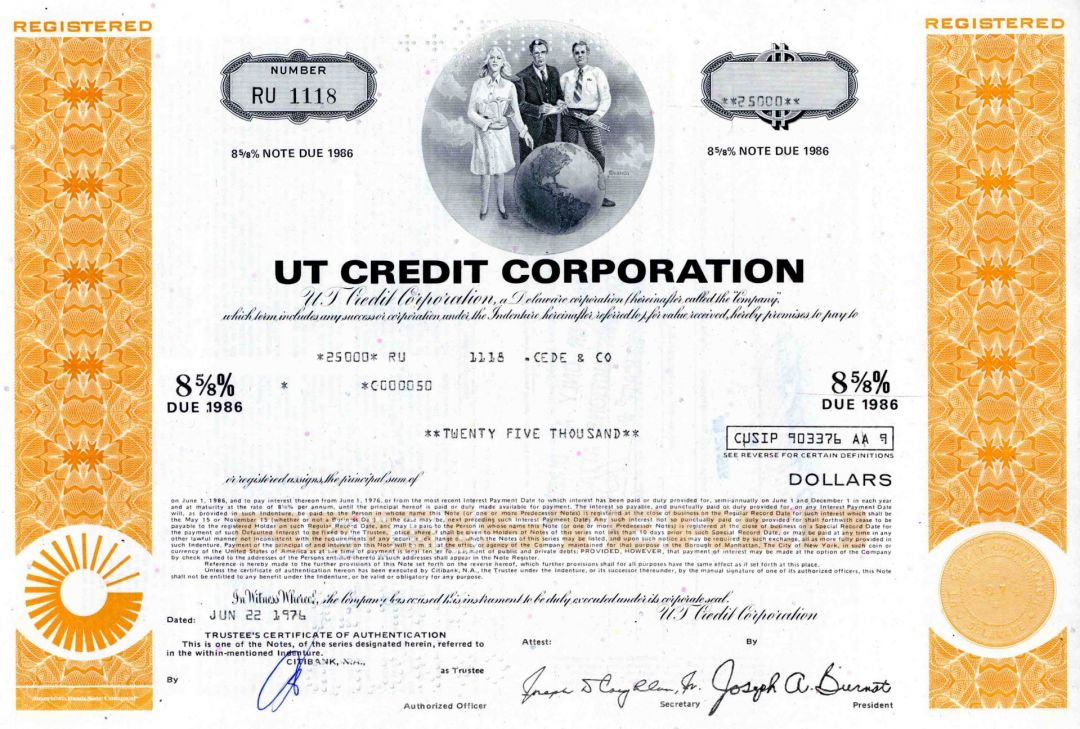 UT Credit Corporation - 1976 dated Bond - United Technologies Corporation - Various Denominations