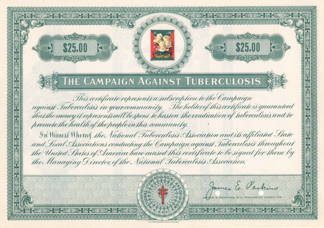 Campaign Against Tuberculosis - 1950 dated $25 Certificate