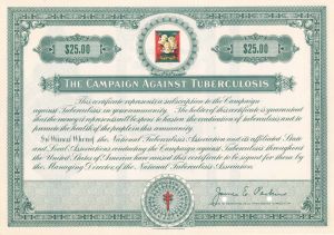 Campaign Against Tuberculosis - 1950 dated $25 Certificate